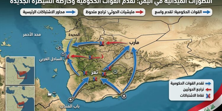 التطورات الميدانية في اليمن: القوات الحكومية تحرز تقدماً واسعاً وتراجع للمليشيات الحوثية المدعومة من طهران